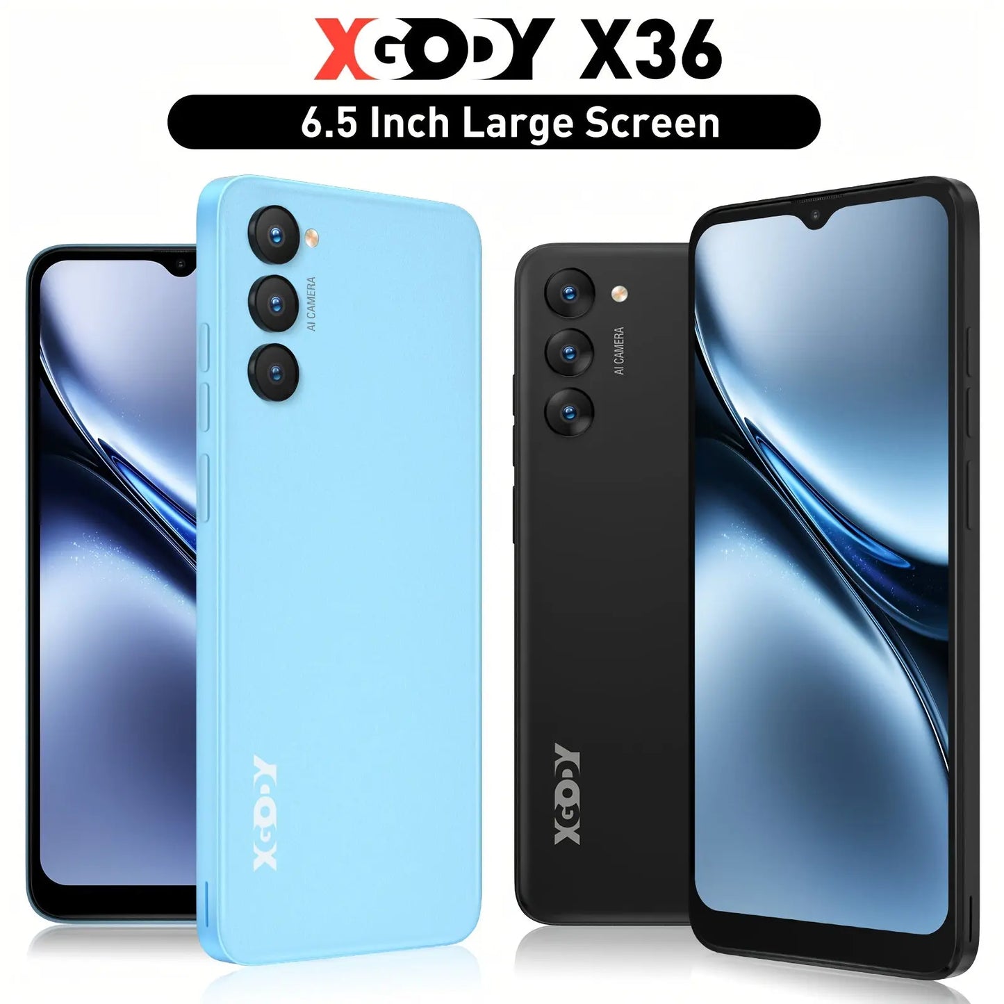 2025 Brand New XGODY X36 Smartphone 6.5-Inch Display Screen 4G LTE Network Black & Blue Mobile Phone Octa-core Processor Android 15.0 System Face Unlock Recognition Cell Phone 7GB(3GB+4GB) RAM + 32GB ROM 4200mAh Removable Battery Dual SIM Dual Standby 5M Dropshipman