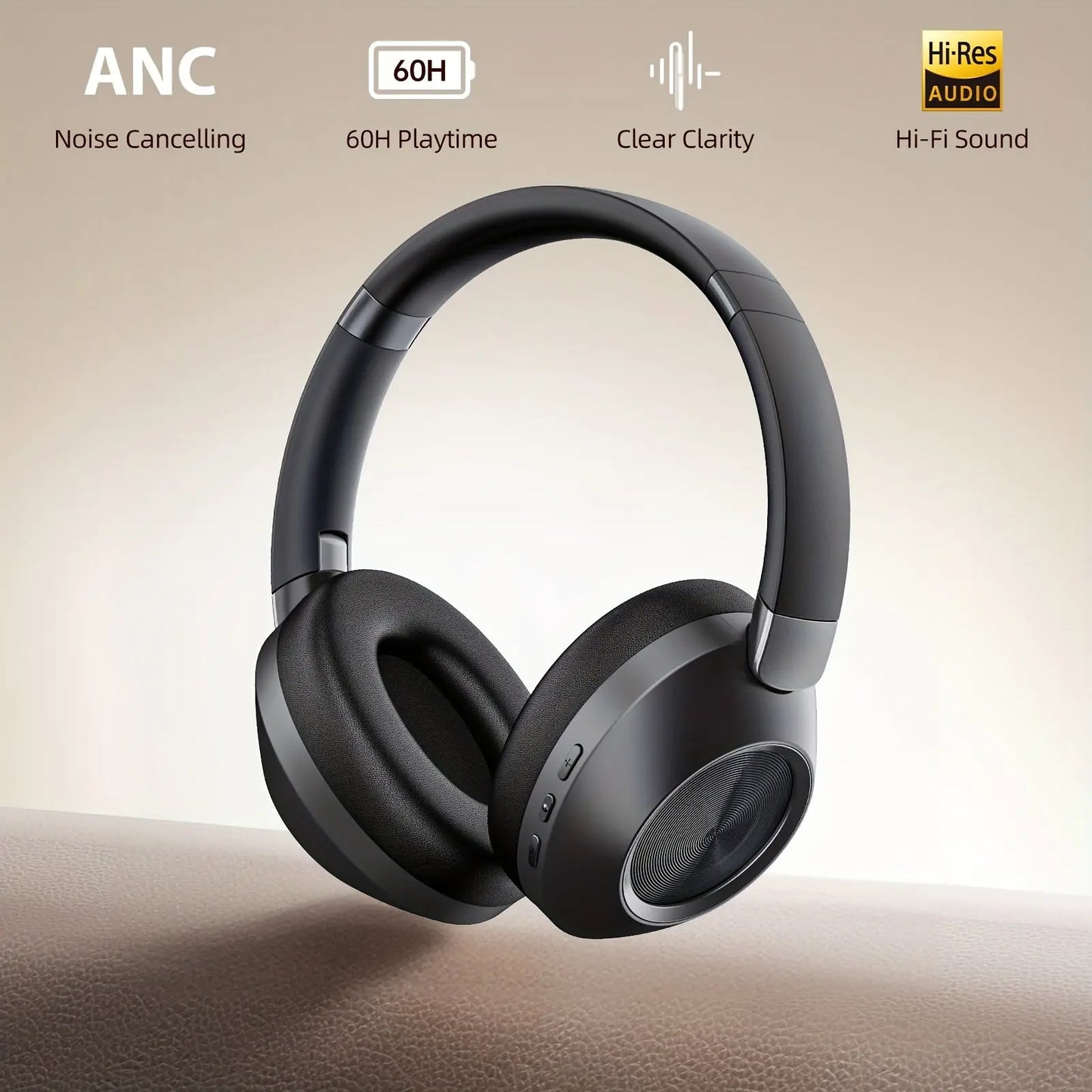 LIFEBEE Active Noise Cancelling Headphones - 60H Playtime, HiFi Stereo Sound Wireless Over-Ear Headset with Condenser Mic, Push Button Control, Sports and Exercise Optimized, Rechargeable Battery for Adults Dropshipman