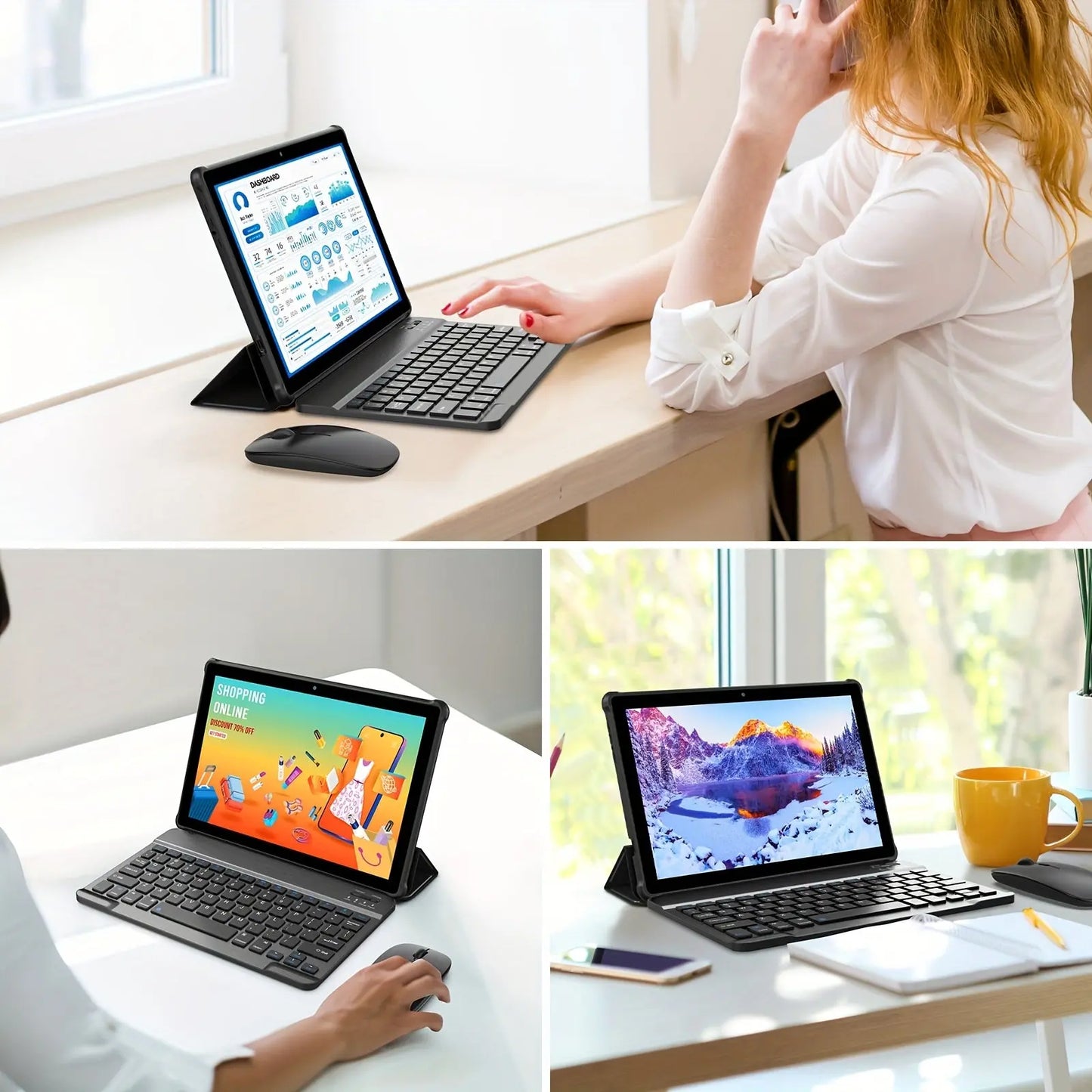 Android 15 Tablet, 10 Inch 2 in 1 Tablet with Keyboard, Case, Mouse, Stylus, Quad Core, 12 (3+9 Expansion) GB+64 GB ROM, +1TB TF Expansion 6000Mah Battery, 5G Wi-Fi, 2MP+8MP Dual Camera, 1280 * 800 FHD IPS, Tablet, Pad Dropshipman