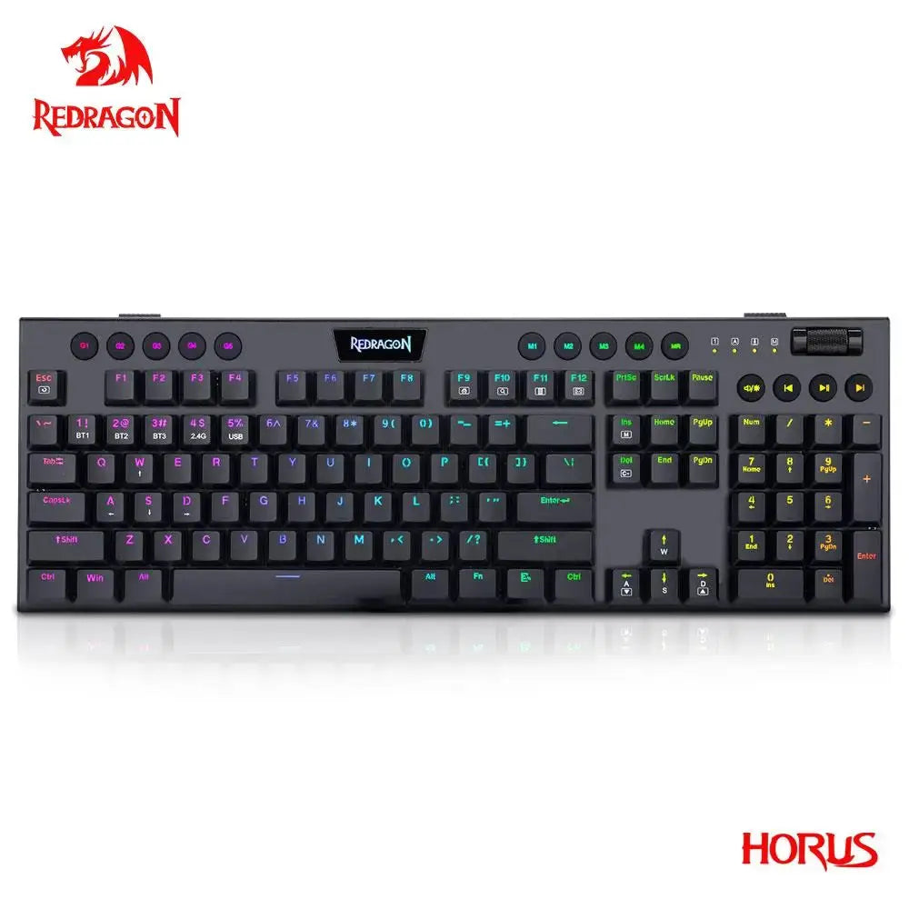 REDRAGON Horus K618 RGB support Bluetooth 5.0 wireless USB 2.4G 3 mode Mechanical Gaming Keyboard 104 Keys for Compute PC Laptop Dropshipman