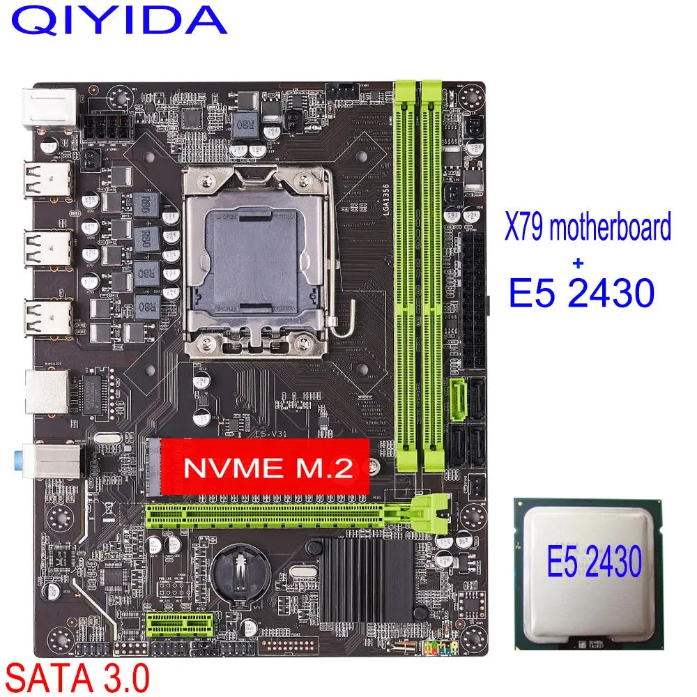 Qiyida X79 motherboard set with LGA 1356 E5 2430 cpu combo kit set DDR3 RAM pc3 ECC REG SATA3.0 NVME M.2 Dropshipman