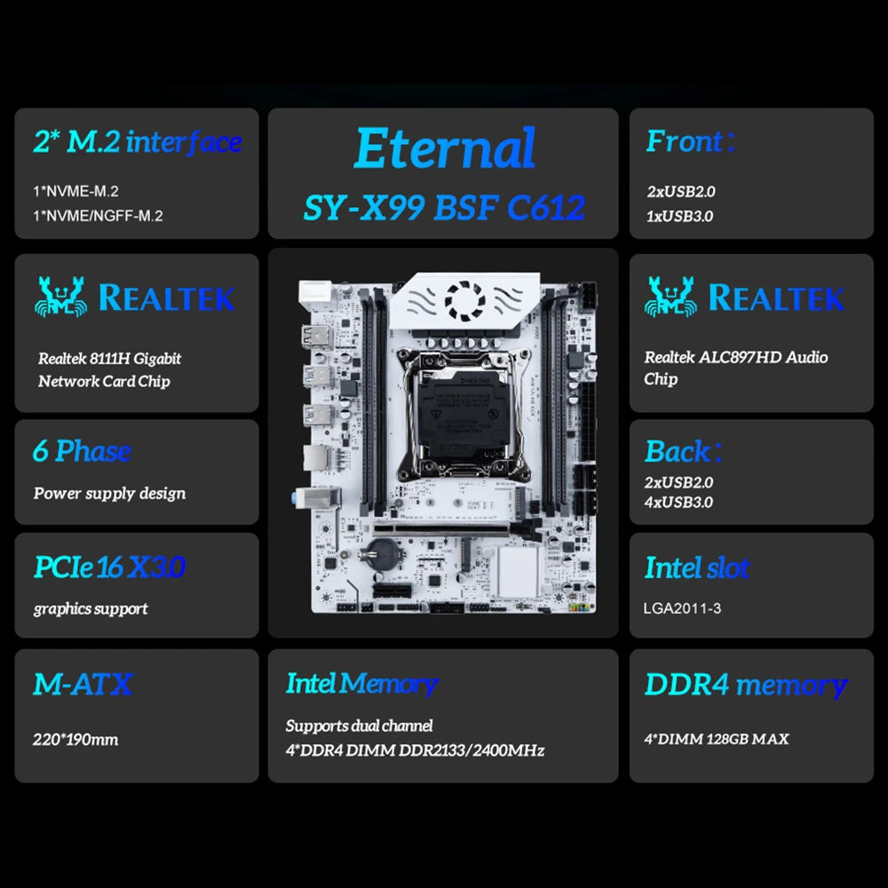 SOYO X99 C612chip Gaming Motherboard Set with Intel Xeon E5 2650 V4 CPU& DDR4 ECC 8G*2 2133MHz RAM M.2 NVME for Desktop PC Dropshipman