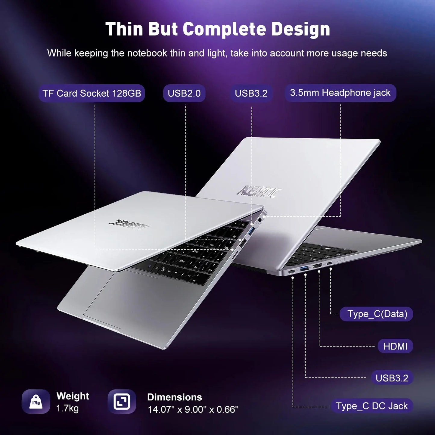 ACEMAGIC 15.6" Ultra Slim Laptop 16GB RAM 512GB SSD Intel N97 Notebook Gamer 1920*1080 Display Office Study Computer Windows 11 Dropshipman