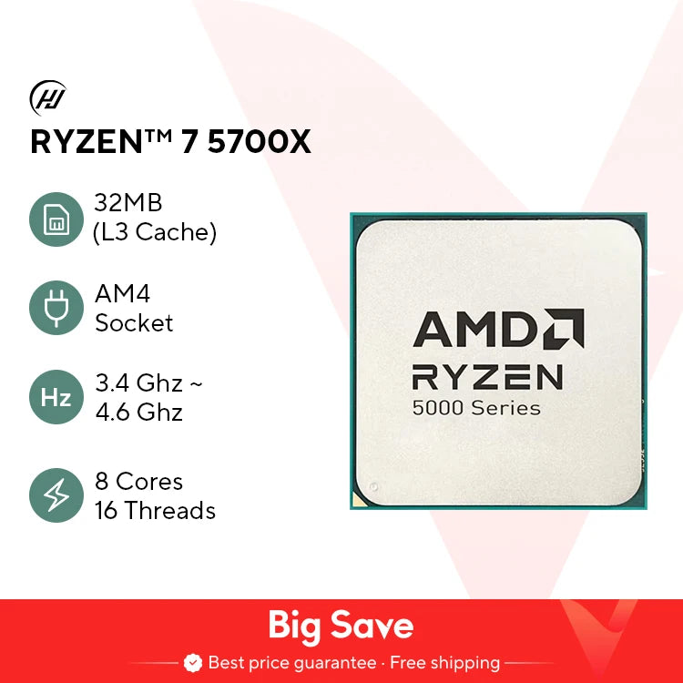 AMD Ryzen 7 5700X R7 5700X 3.4GHz 8-Core 16-Thread PCIE4.0 65W CPU Processor 7NM L3=32M 100-000000926 LGA AM4 No Fan Dropshipman