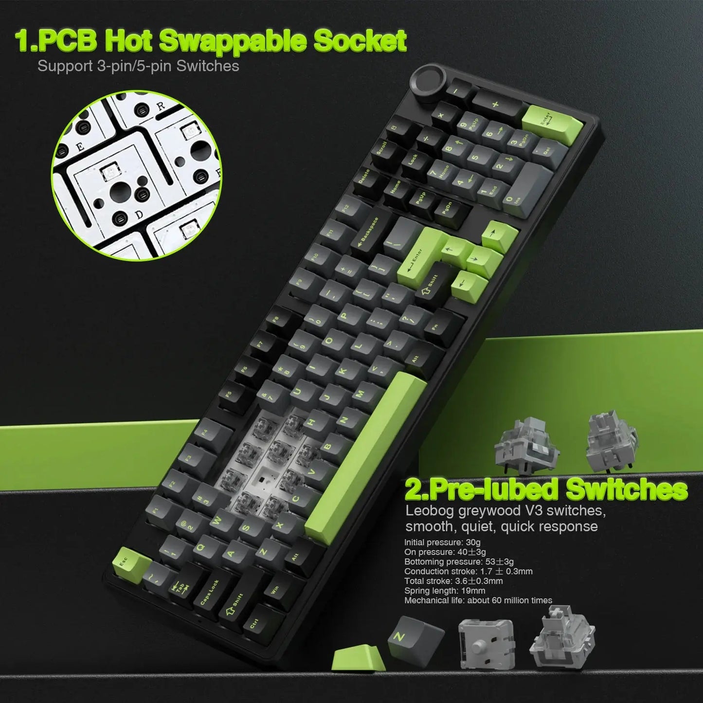 AULA F99pro Wireless Gaming Keyboard Gasket Structure Compatible with 3/5 Pins Hot-swap Mechanical Keyboard with Media Knob Dropshipman