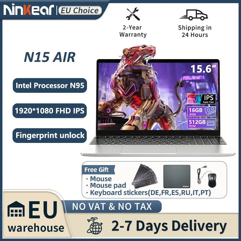 Ninkear N15 Air Laptop 15,6" IPS 1080P IPS Intel N95 3.4Ghz 16GB RAM 512GB SSD General Use Productivity Windows 11 pro Notebook Dropshipman