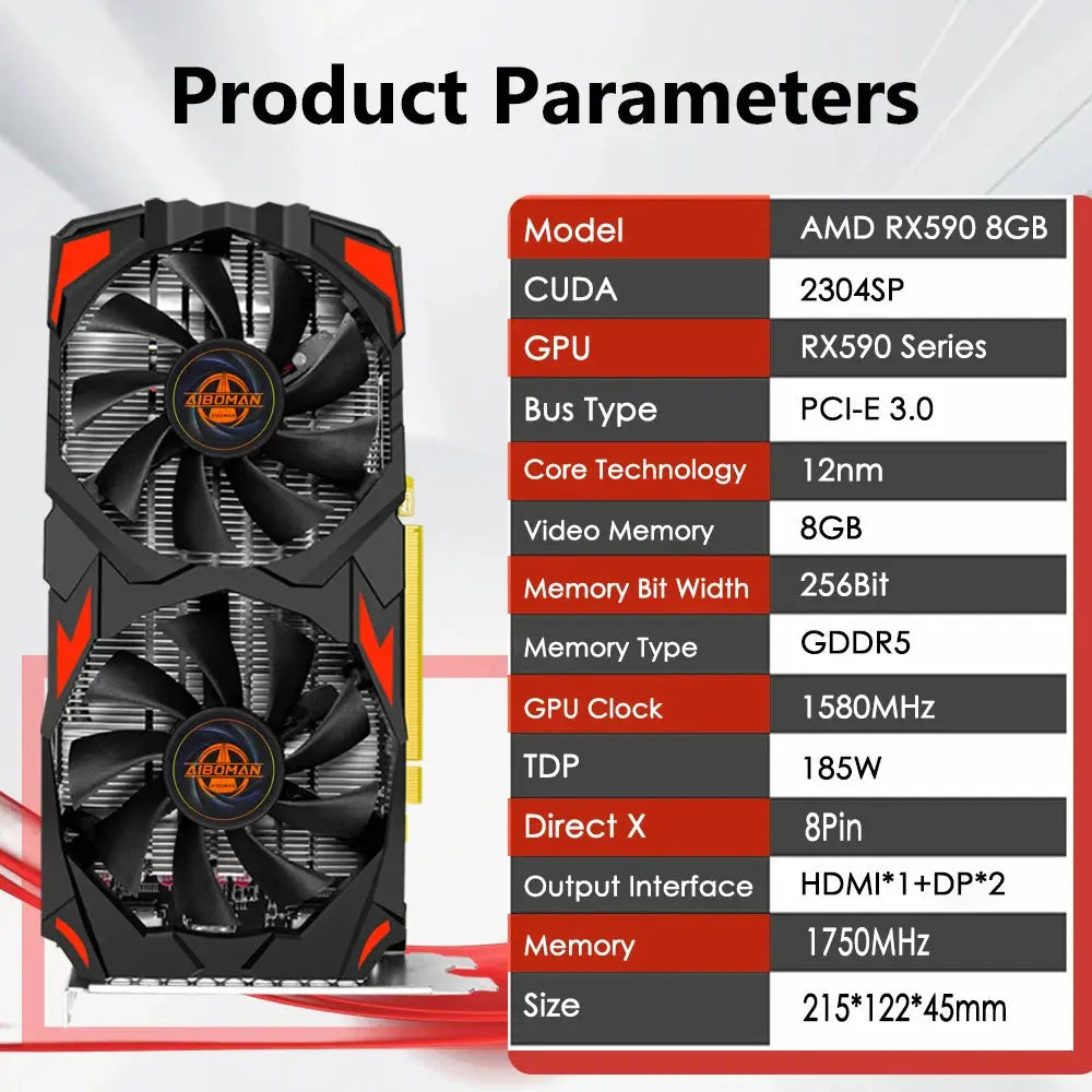 AMD RX590 8GB GDDR5 256Bit PCI-E 3.0 Gaming Graphics Card Dropshipman