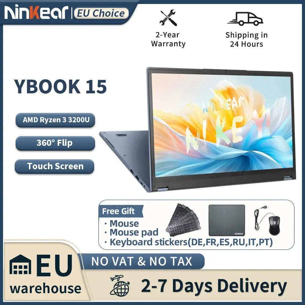Ninkear YBOOK15 Laptop AMD Ryzen 3 3200U 15.6 Inch 360° Flip FHD IPS 1920*1080 Touchscreen 16G+512GB Backlit Keyboard Windows 11 Dropshipman