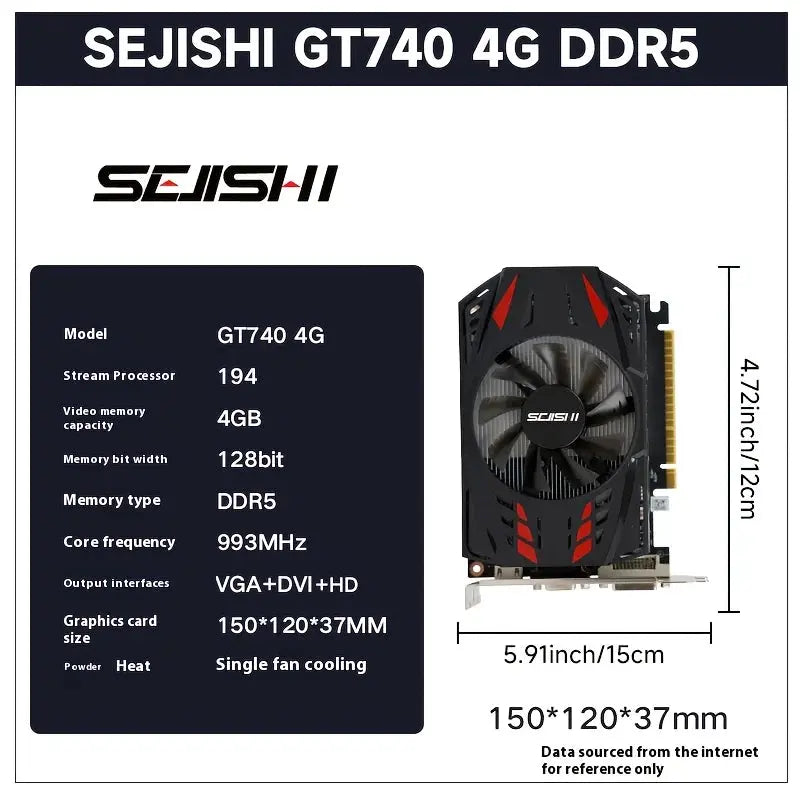 SEJISHI AMD GT740 4G D5 Gaming Graphics Card GDDR5 128Bit Dropshipman