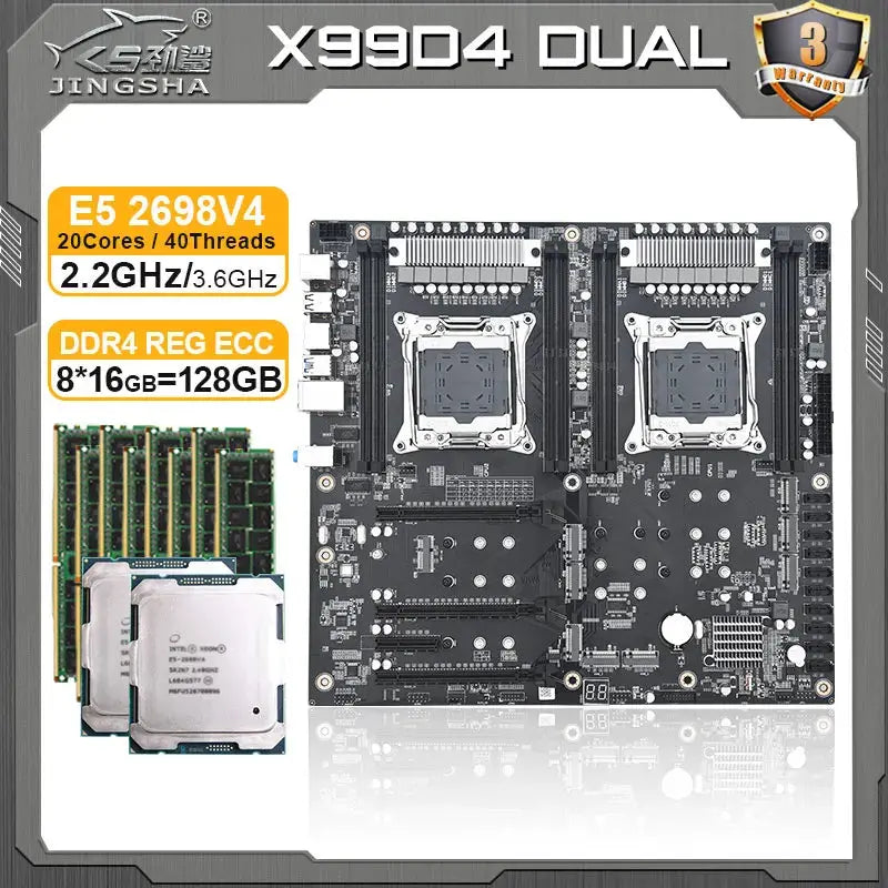 JINGSHA X99 D4 DUAL motherboard LGA 2011 v3 Set Xeon e5 2698 v4 CPU 8*16GB DDR4 RAM Combo X99 motherboard DUAL mainboard Kit Dropshipman