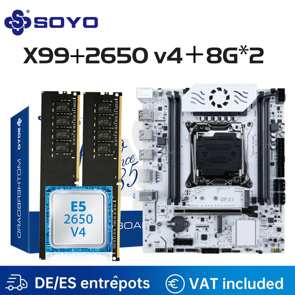 SOYO X99 C612chip Gaming Motherboard Set with Intel Xeon E5 2650 V4 CPU& DDR4 ECC 8G*2 2133MHz RAM M.2 NVME for Desktop PC Dropshipman