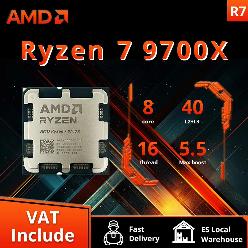 AMD New Ryzen 7 9700X Processor 5.5GHz 8-Core 16-Thread 40MB Game Cache 4NM TDP 65W Socket AM5 Gaming CPU Zen 5 Dropshipman