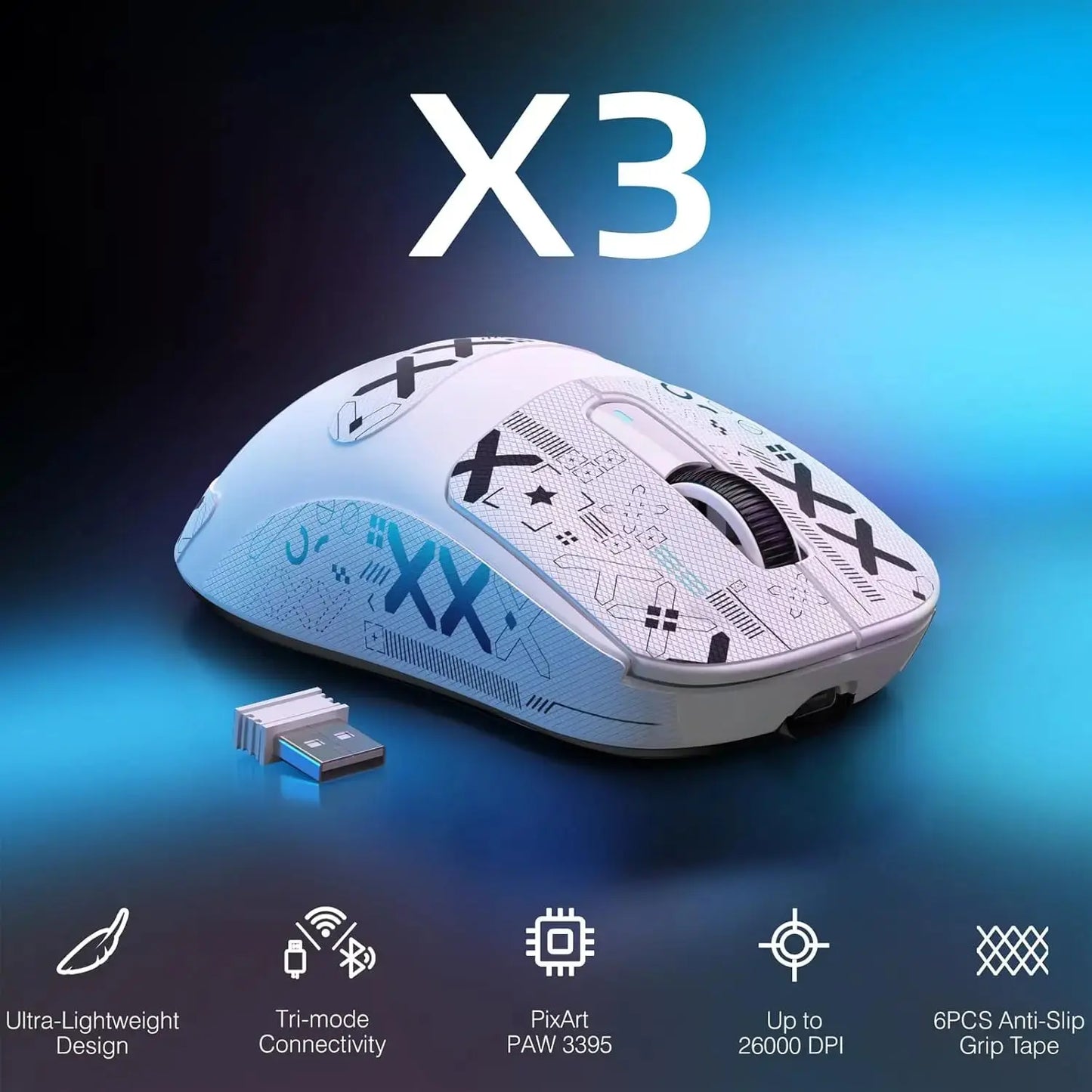 ATTACK SHARK X3 Wireless Lightweight Gaming Mouse, 49g Tri-Mode, PAW3395 26K DPI Sensor, 200h Battery Life, 5 Programmable Buttons Dropshipman