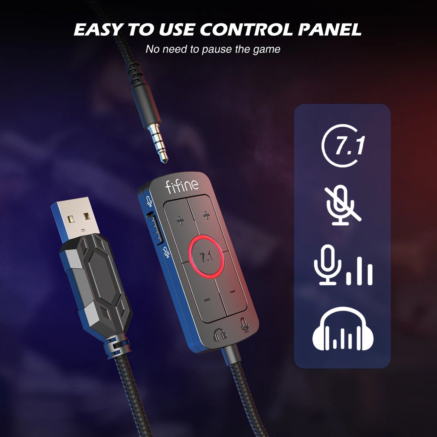 FIFINE Headset,3.5 mm jack&USB Headphone with 7.1 Surround Sound/volum contral/Mute switch for PC/MAC/PS4/PS5 Mixer-H9 Dropshipman
