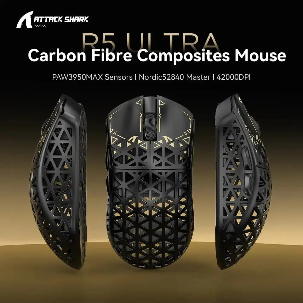 ATTACK SHARK R5 8K Wireless Gaming Mouse, 42K DPI -PAW3950 MAX Sensor -39g Ultra-Lightweight Carbon Fiber Hollowed-Out Design Dropshipman