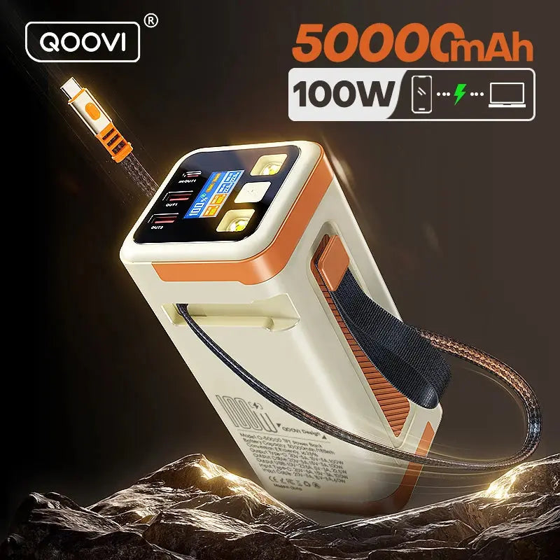 QOOVI 50000mAh Power Bank PD 100W Fast Charging Portable Large Battery Capacity Power Station For iPhone Laptop Samsung Xiaomi Dropshipman