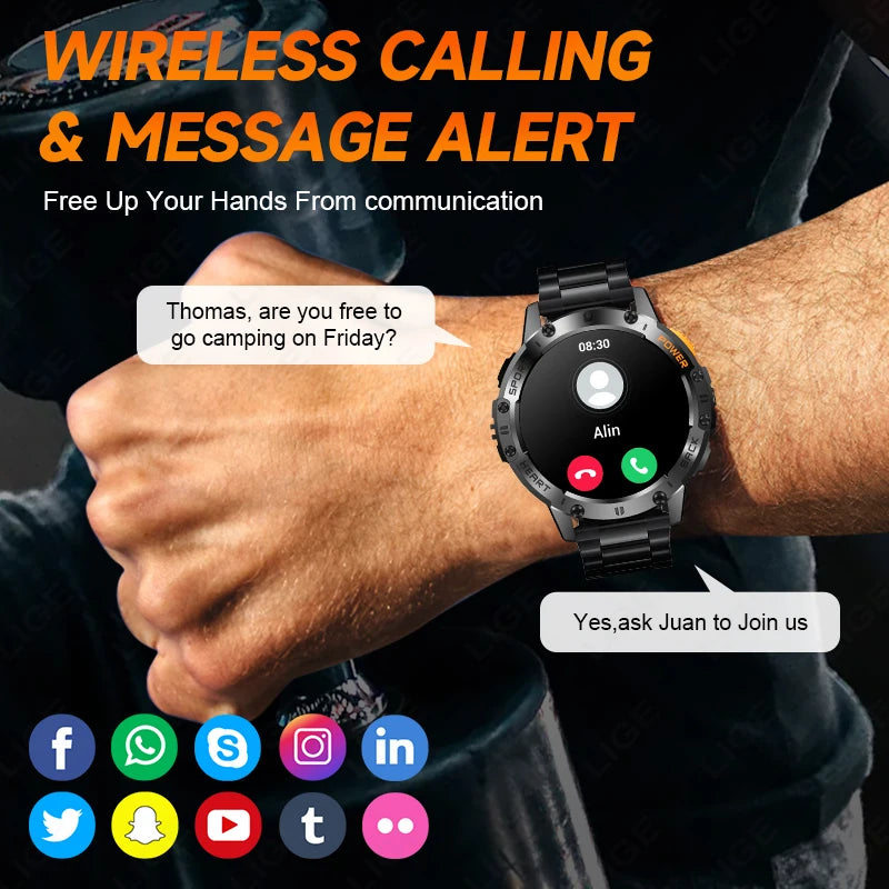 For Android ios New AMOLED Smart Watch Men with Flashlight Sports Waterproof Fitness Tracker Bluetooth Call Smartwatch Man+Box Dropshipman