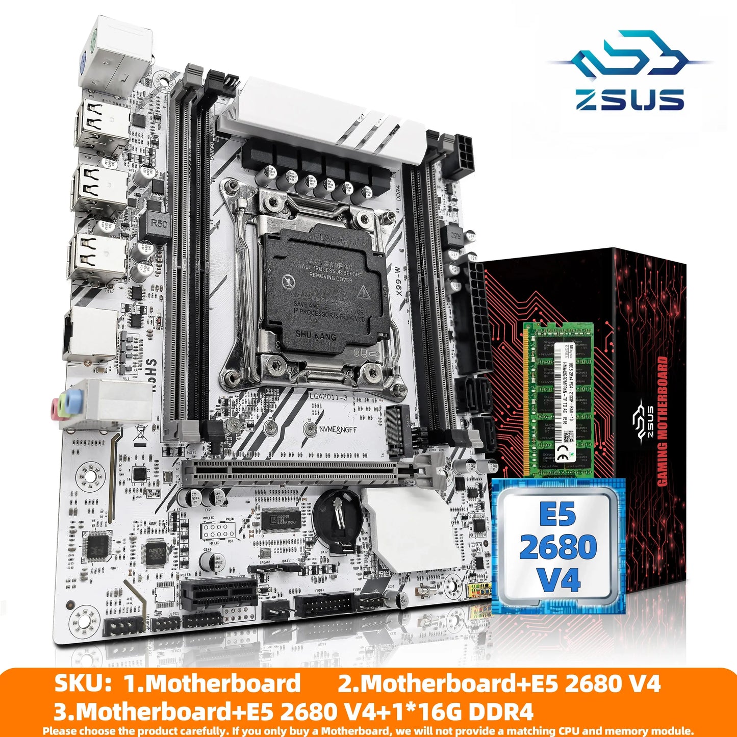 ZSUS X99-W Motherboard Set Kit With LGA2011-3 Xeon E5 2680V4 CPU DDR4 16GB (1*16GB) 2133MHZ RAM Memory NVME M.2 SATA Dropshipman