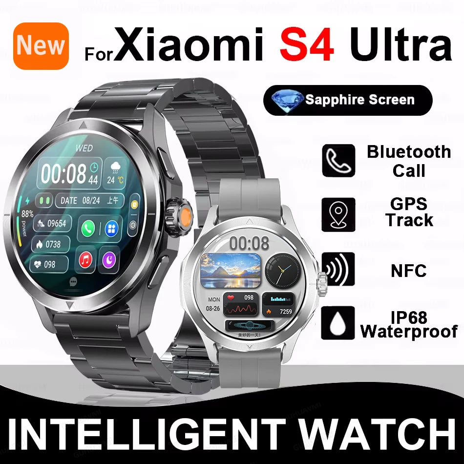 For Xiaomi S4 Ultra Outdoor Sports Smart Watch Men AMOLED Screen NFC GPS Compass Heart rate Waterproof Bluetooth Call SmartWatch Dropshipman