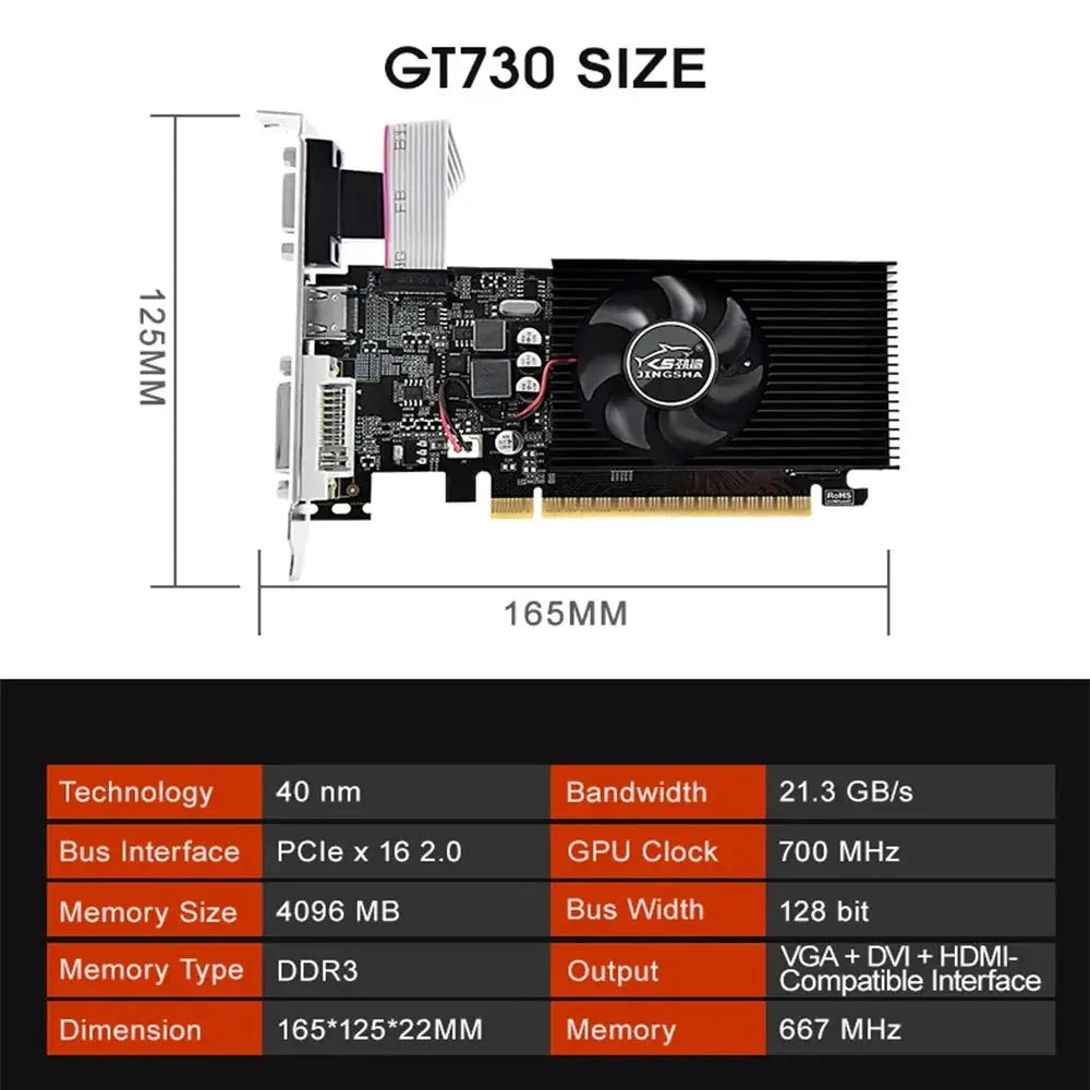 GT730 4GB Video Card 64Bit DDR3 With HDMI VGA DVI Port Nvidia Graphics Card PCIE X16 2.0 GT730 GPU Desktop Computer Dropshipman