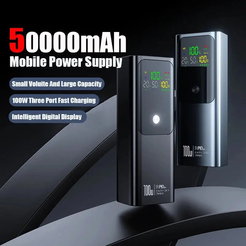 50000mAh Portable Color Screen Power Bank Supports PD100W Bidirectional Fast Charging Suitable For IPhone Laptop Samsung Dropshipman