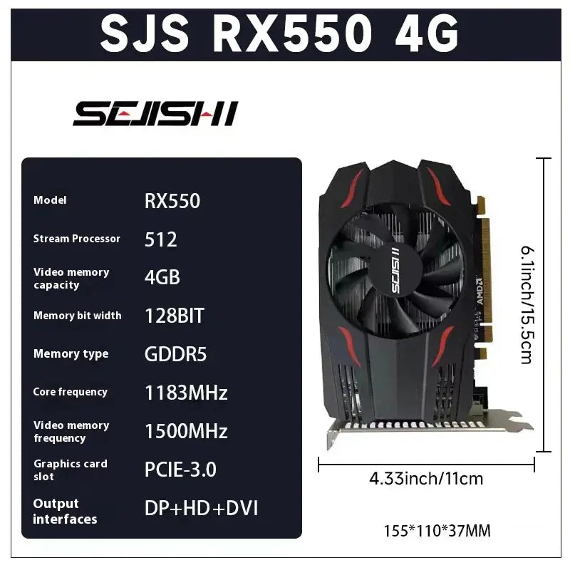 SEJISHI Video Card RX 550 4GB Graphics Cards 128Bit GDDR5 AMD GPU RX550 4GB Mining Gaming Card placa de video PCI-E 3.0X16 Dropshipman