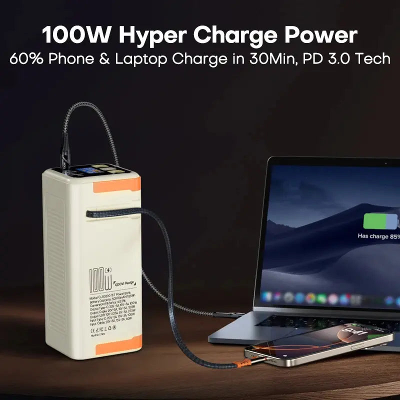 QOOVI 50000mAh Power Bank PD 100W Fast Charging Portable Large Battery Capacity Power Station For iPhone Laptop Samsung Xiaomi Dropshipman