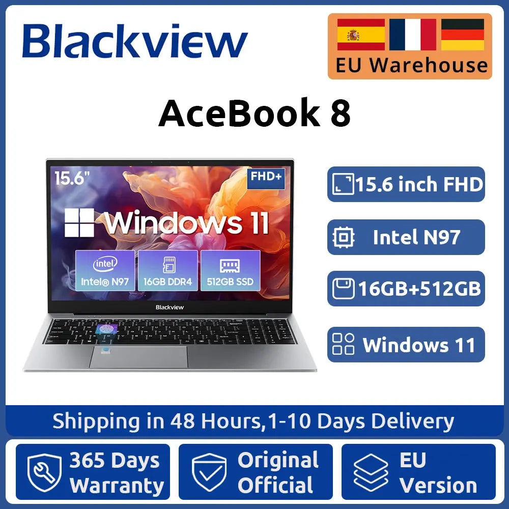 Blackview AceBook 8 Laptop 15.6" 12th Gen Intel Alder Lake N97 16GB RAM 512GB SSD + expansion up to 1TB Windows 11 Home 15.6" Dropshipman