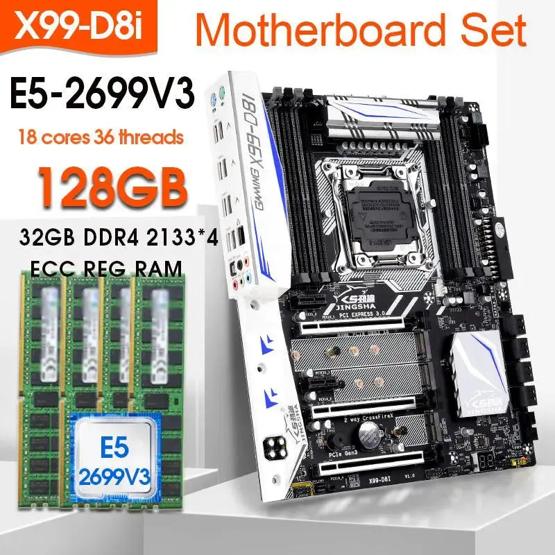 JINGSHA X99 D8I Motherboard KIT Xeon E5 2699 V3 LGA 2011-3 CPU 4pcs X 32GB =128GB 2133MHz DDR4 Memory ECC REG Supports X99 Chip Dropshipman