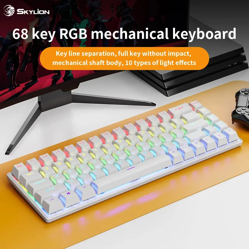 K68 Wired Mechanical Keyboard 10Kinds of Colorful Lighting Gaming and Office For Microsoft Windows and Apple IOS System Dropshipman