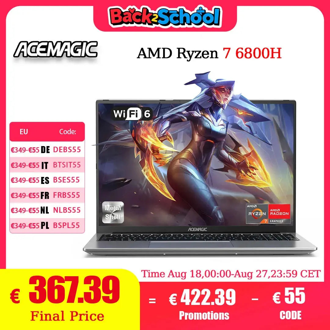 ACEMAGIC RX16 AMD Ryzen 7 6800H 16" Ultra Slim 4400MAH Laptop 16GB LPDDR5 Ram 512GB Rom Windows 11Pro BT5.2 Wifi 6 Notebook Dropshipman