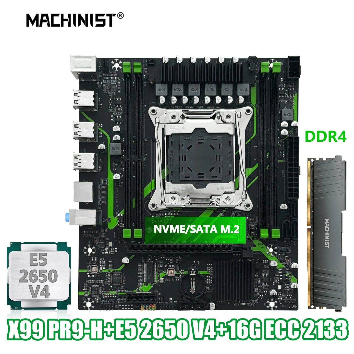 MACHINIST X99 PR9-H Motherboard Set Kit With LGA2011-3 Xeon E5 2650 V4 CPU DDR4 16GB (1*16GB) 2133MHZ RAM Memory NVME M.2 SATA Dropshipman