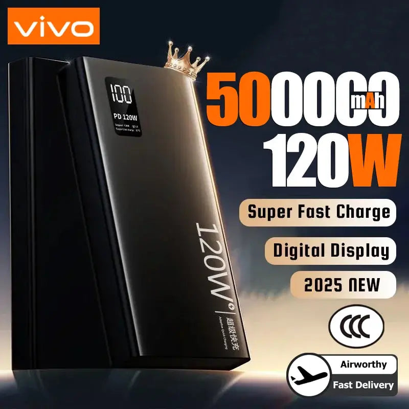VIVO 120W Power Bank 50000mAh High Capacity Super Fast Charging Powerbank Portable Battery Charger For iPhone Samsung Huawei Dropshipman