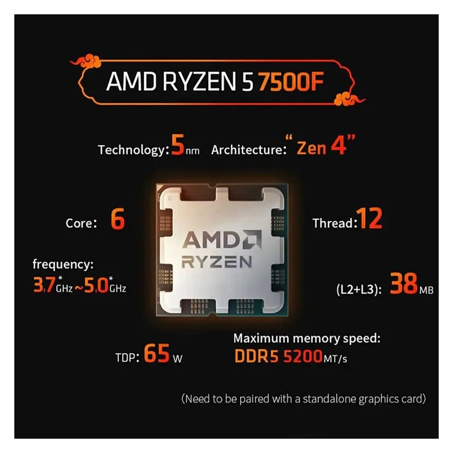 AMD Ryzen 5 7500F Processor CPU R5 7500F Up to 5.0 GHz 6-Core 12-Thread 32MB Game Cache Socket AM5 DDR5 5200MHz Desktop PC Gamer Dropshipman