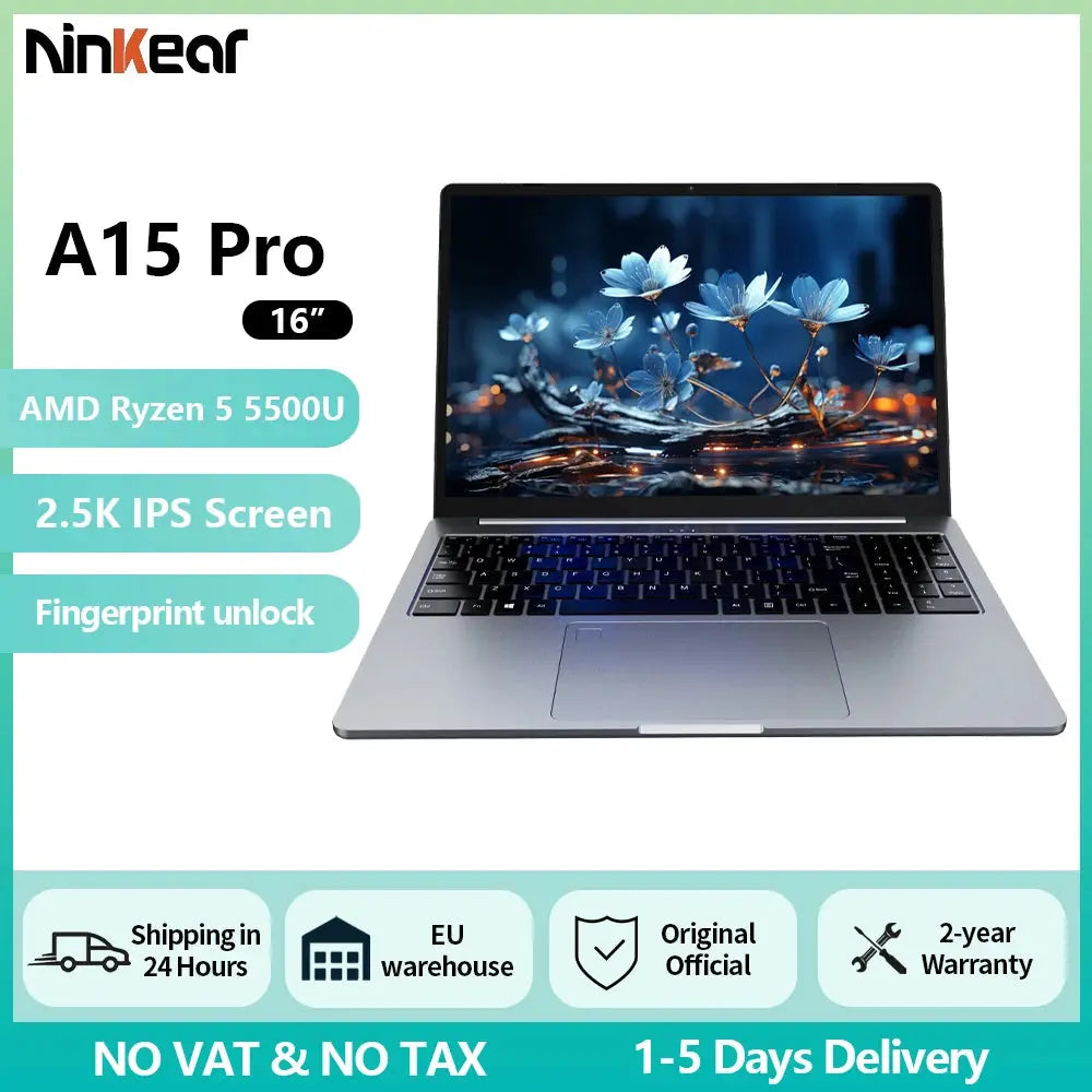 Ninkear A15 Pro Laptop 16" IPS 2.5K FHD AMD Ryzen5 5500U Notebook 16G DDR4 3200Mhz+512GB SSD 54Wh Battery Windows11 PRO Computer Dropshipman
