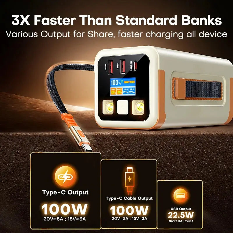QOOVI 50000mAh Power Bank PD 100W Fast Charging Portable Large Battery Capacity Power Station For iPhone Laptop Samsung Xiaomi Dropshipman
