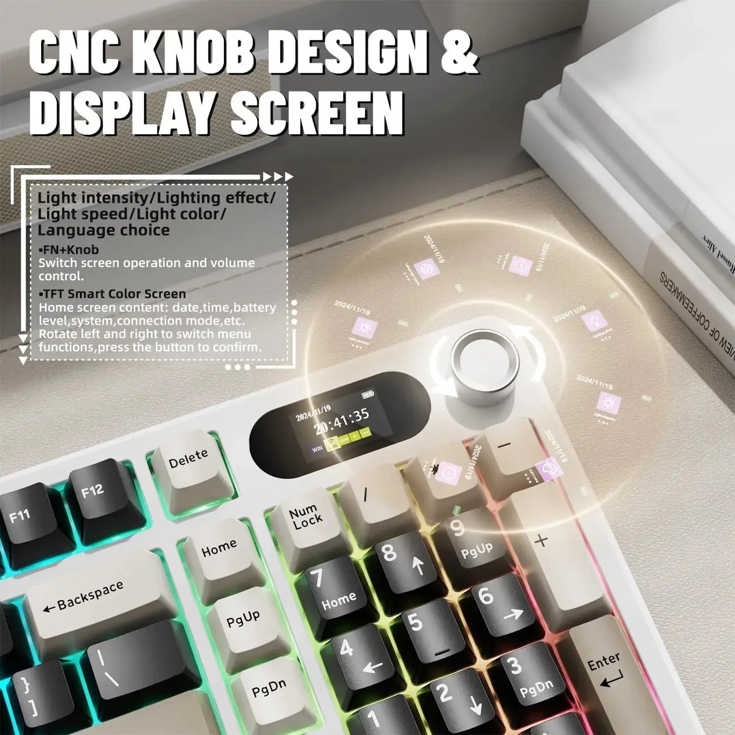 ATTACK SHARK X98Pro Wireless Mechanical Keyboard with Screen & Knob, Tri-mode Gasket Hot Swappable RGB Keyboard, Web Driver Dropshipman