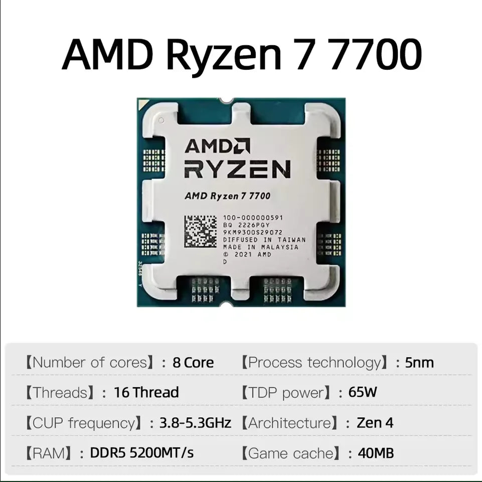 AMD Ryzen 7 7700 Processor 5.3GHz 8-Core 16-Thread 40MB Game Cache 5NM TDP 65W AM5 Gaming CPU Socket Dropshipman