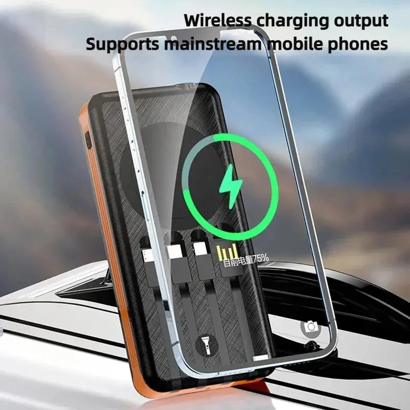 Xiaomi 50000mAh Solar Power Bank Wireless Fast Charging Battery Large Capacity Mobile Power Dual USB 4 Cables For iPhone Samsung Dropshipman