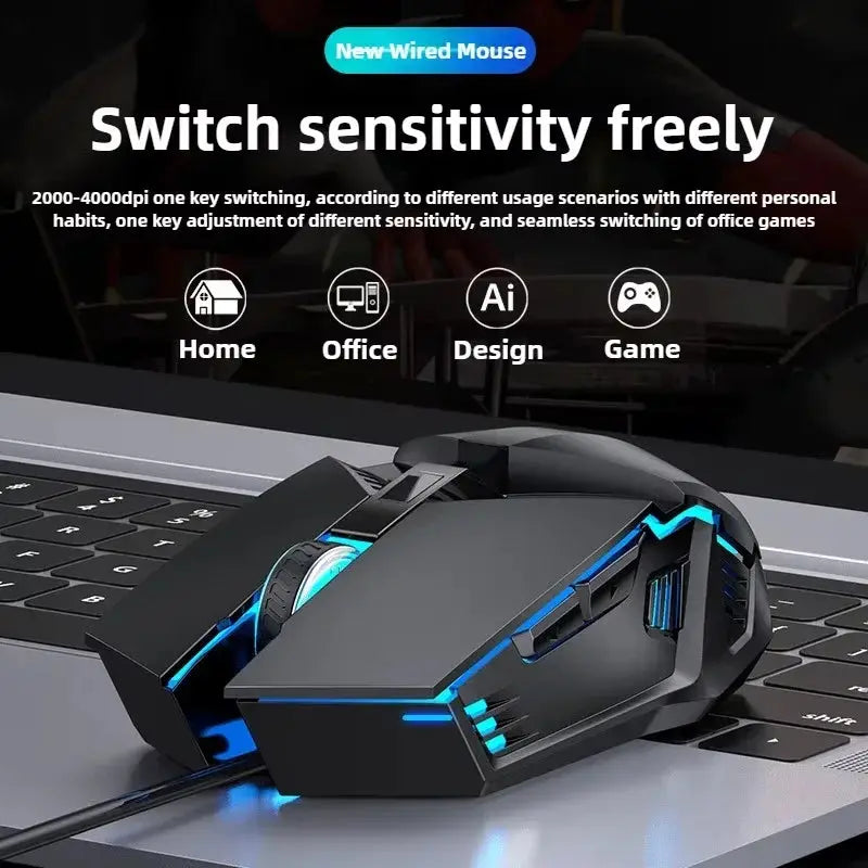 Wired Gaming Mouse Computer Mice Mechanical Silent 6 Keys USB Braided Rope 4 Speed DPI Ergonomics Mouse For PC Laptop Dropshipman