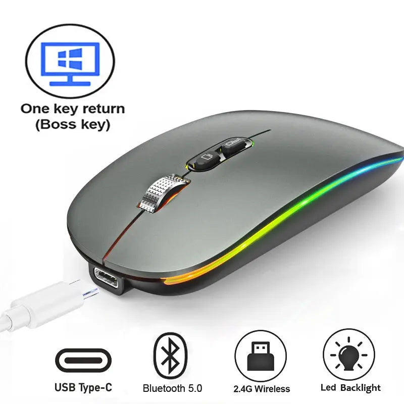 Dual Mode Bluetooth Mouse One-Click Desktop Function Type-C Rechargeable Silent Backlight Mice for Laptop PC New Dropshipman