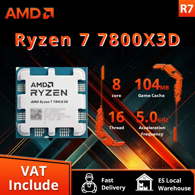 AMD RYZEN 7 7800X3D CPU Gaming Processor AMD R7 7800X3D 8-Core 16-Thread 5NM 96M Socket AM5 Without Fan Game Cache Hot No Fan Dropshipman
