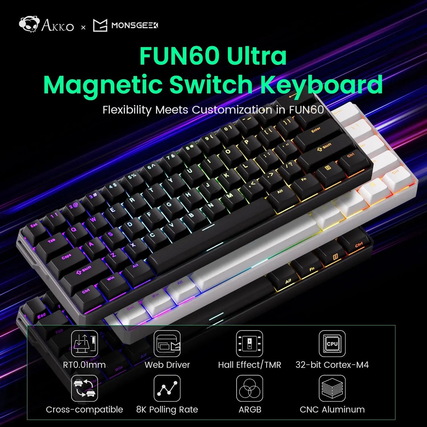 Akko MonsGeek FUN60 Ultra Mechanical Gaming Keyboard Magnetic Switch 60% Rapid Trigger 8K HE/TMR Custom Aluminum Keyboard Gamer Dropshipman