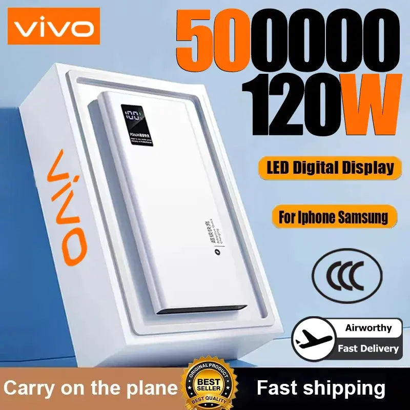 VIVO 120W Power Bank 50000mAh High Capacity Super Fast Charging Powerbank Portable Battery Charger For iPhone Samsung Huawei Dropshipman