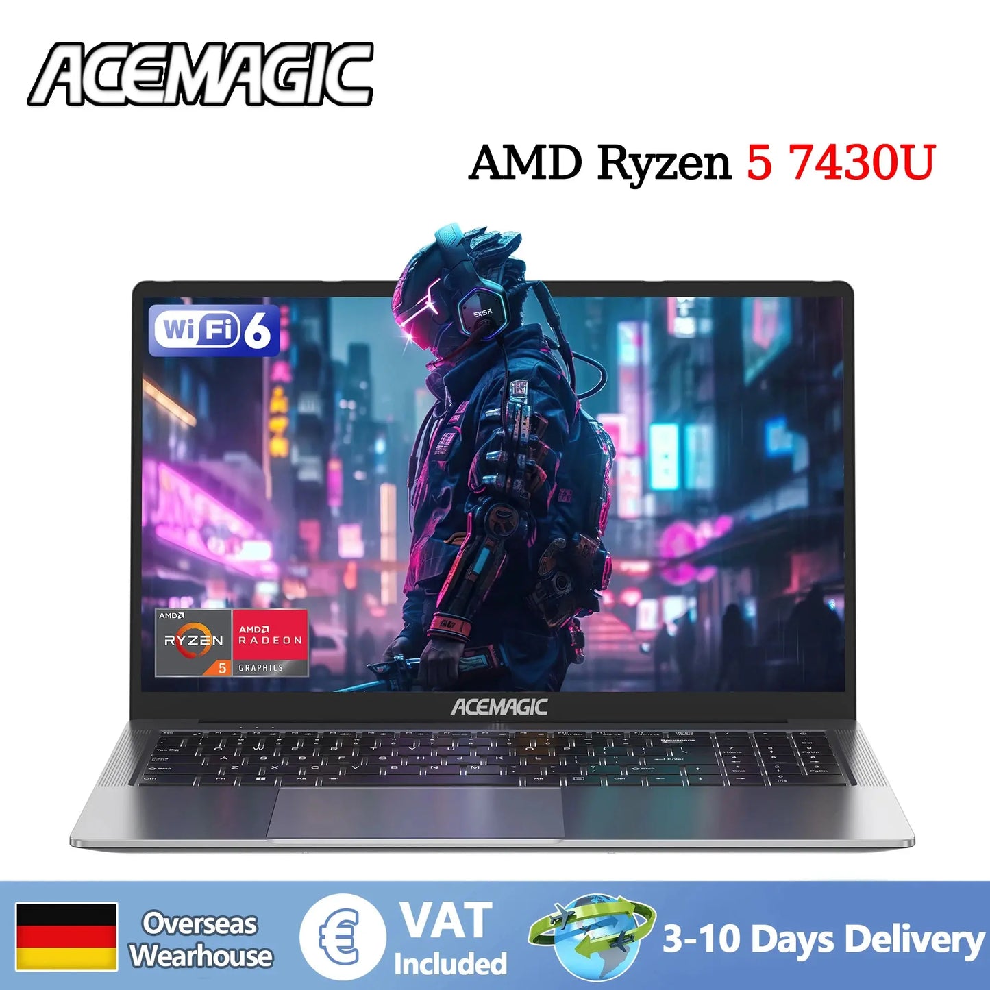 ACEMAGIC Laptop 15.6inch FHD Laptop AMD Ryzen 5 7430U 16GB RAM 512GB SSD Windows 11 Pro Notebook 180° Flip Computer Wifi6 BT5.2 Dropshipman