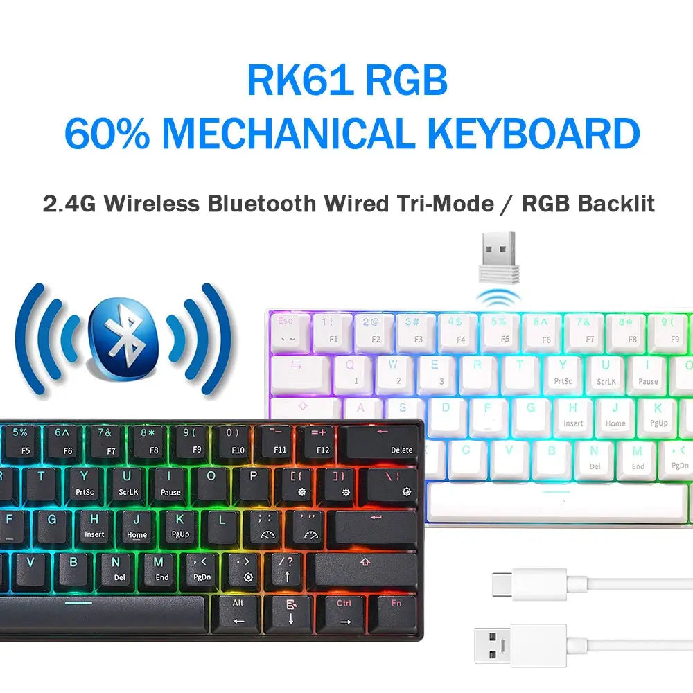 RK Royal Kludge RK61 2.4G Wireless Bluetooth Mechanical Keyboard Tri-mode 61 Keys RGB Backlit Mini Hot-swappable Gamer Keyboard Dropshipman