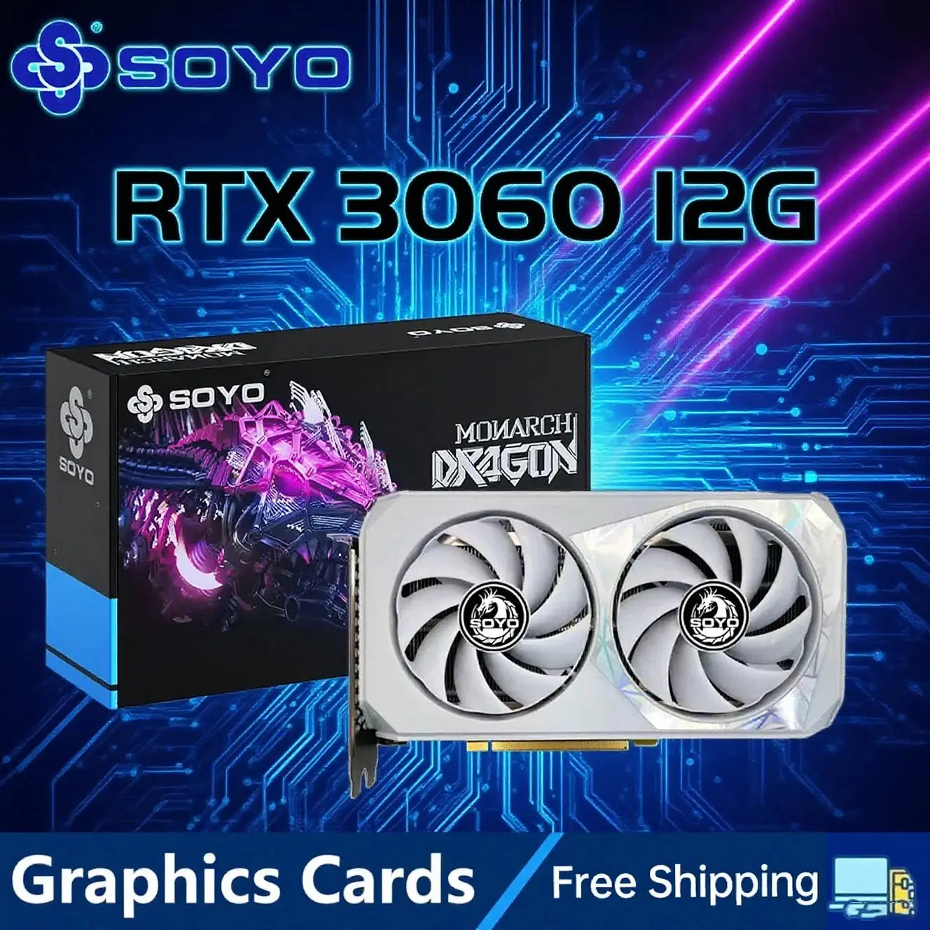 SOYO Graphics Cards RTX 3060 3060Ti 3050 2060Super 8GB 12GB NVIDIA GPU GDDR6 192bit Computer components gaming and office Dropshipman