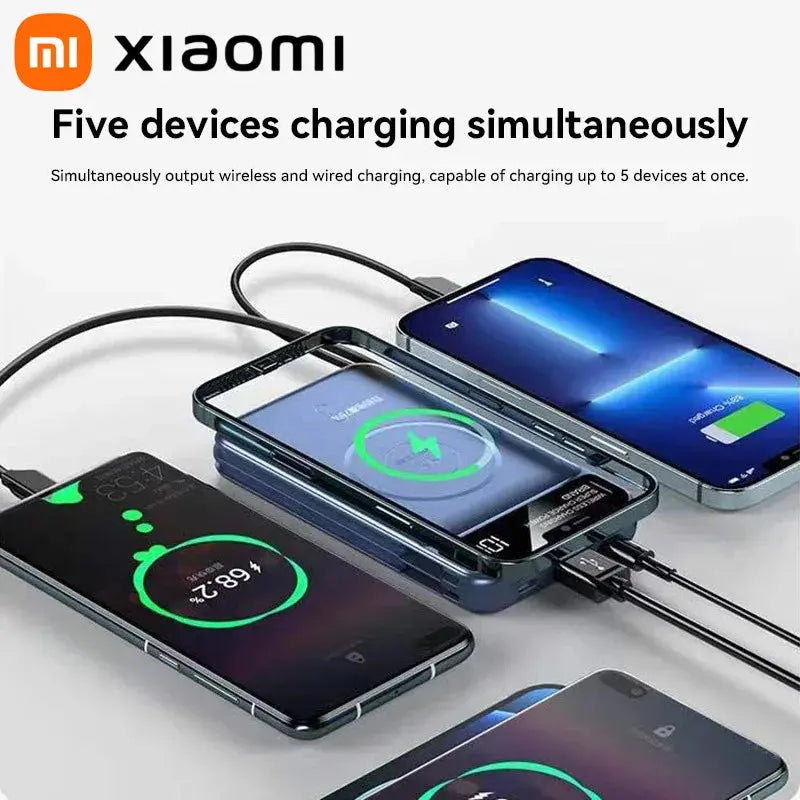 Xiaomi 50000mAh Portable Wireless Charging Power Bank Magnetic Charging Built-in Wire Mobile Phone Battery For Iphone Samsung Dropshipman