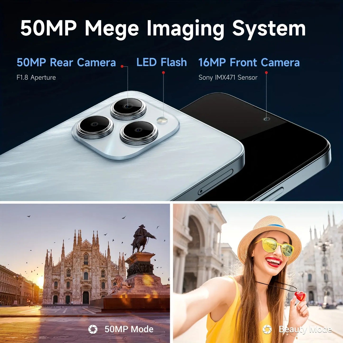 FOSSiBOT S2 Mobile Phone 6.72" Display Smartphone, 20 (8+12)GB+256GB ROM Memory, 5000mAh Battery, 50MP Cam, Octa-core, Android 14 Face ID OTG NFC Unlock Phone Dropshipman