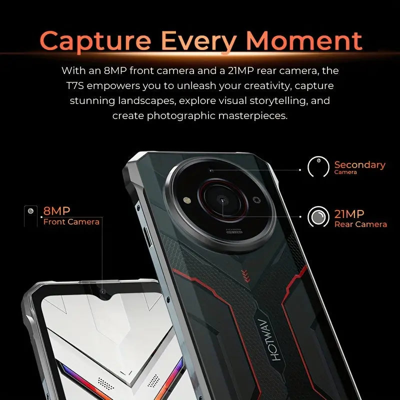 HOTWAV T7S Rugged Smartphone 6.52'' HD+ Ultra Thin 6280 MAh 8GB RAM + 128GB ROM (2TB Expandable) Mobile Phone 21MP Rear Android 13 Cellphone, Dual SIM 4G, WIFI/OTG/GPS/Face ID, Green Color Dropshipman
